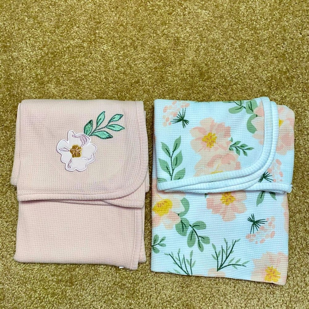 Lullaby Lane Waffle Knit Floral Baby Blanket Set swaddle receiving blankets